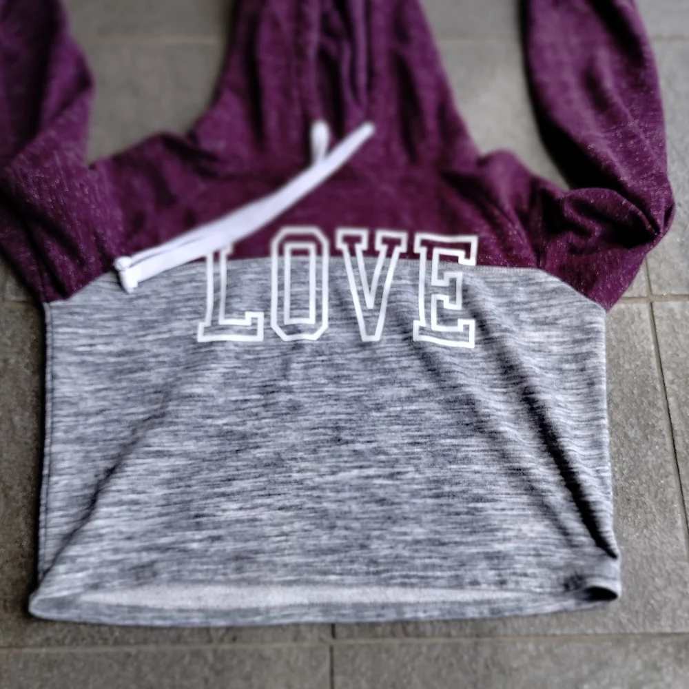 Reflex Womens medium Love Logo Pullover Blended Cotton Burgundy Hoodie crop top - Picture 3 of 12